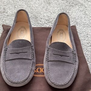 Tod's Charcoal Suede Women’s Slip-Ons
